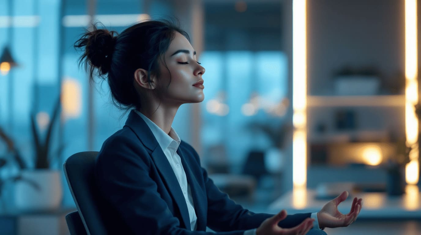 person breathing meditation eyes closed calm
