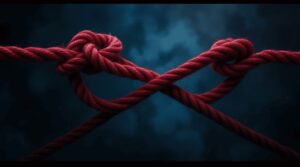 two intertwined red cords binding ritual