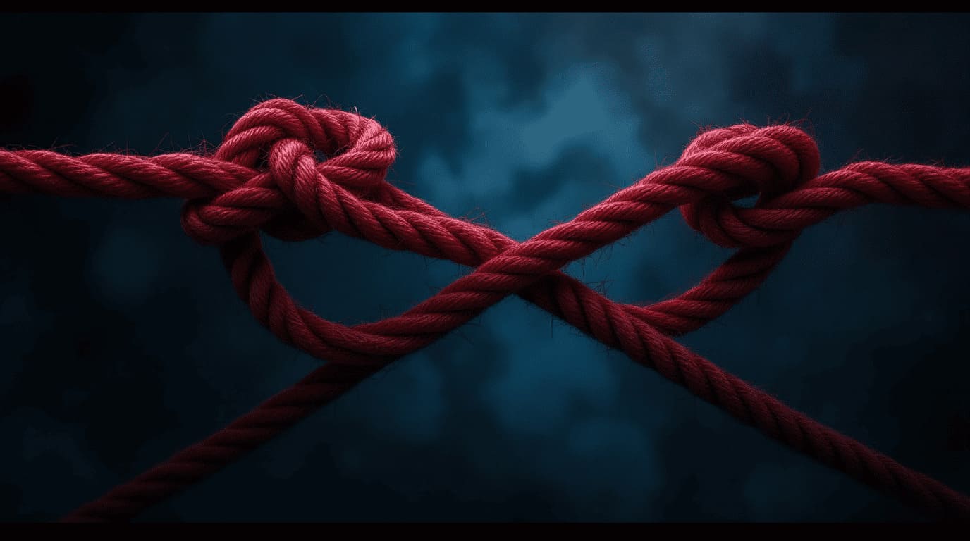two intertwined red cords binding ritual