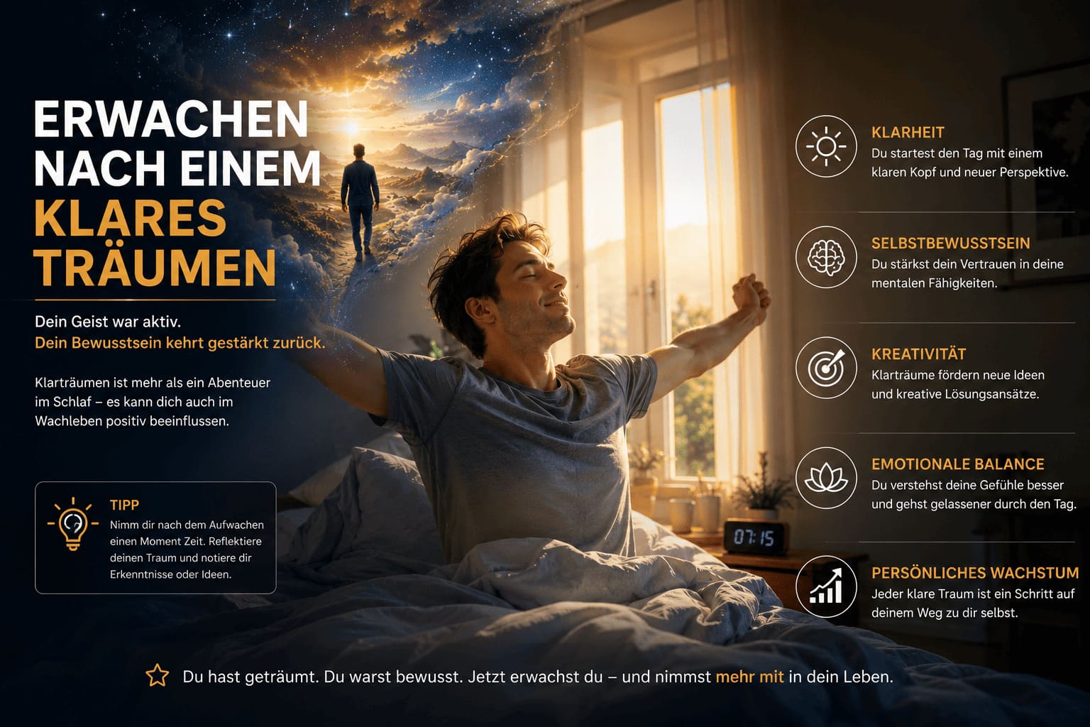 Erwachen nach einem Klares Träumen