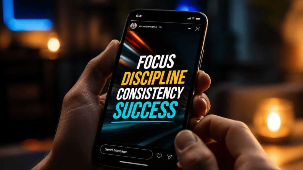 animated social media post with motion blur effects, colorful text animation on phone screen