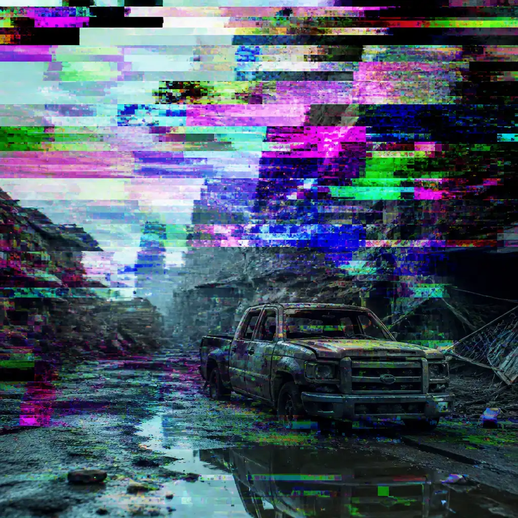 video frame deconstruction glitch art, datamoshing visual effect colorful